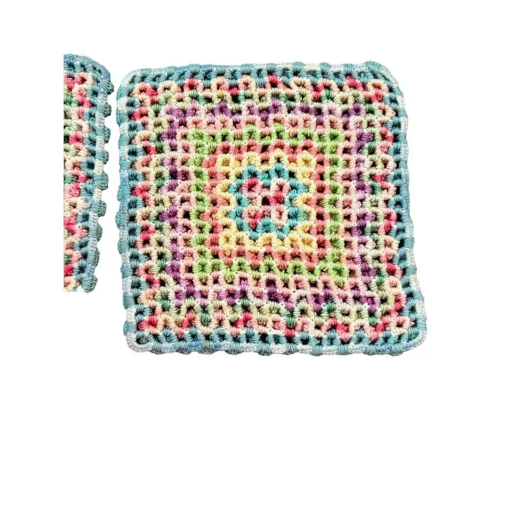 2 Retro Vintage Hand Made Potholders Hot Pads Pastels